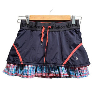 Lululemon Resolution Blue Rad Plaid Drawstring Women's Skirt Skort Size 4 Rare